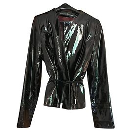Jean Louis Scherrer Black Patent Leather Biker Jacket Black