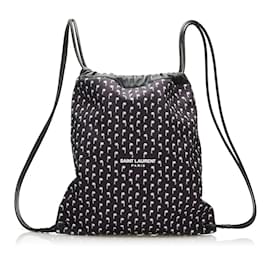 Yves Saint Laurent Sac à cordon en toile à imprimé palmier 553919 Noir