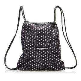 Yves Saint Laurent Palm Print Canvas Teddy Drawstring Bag 553919 Black