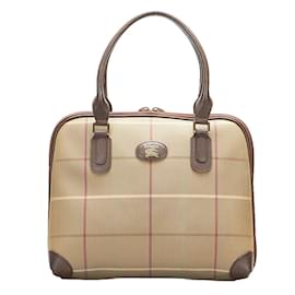 Burberry-Plaid Canvas Handbag-Bronze