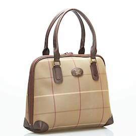 Burberry-Plaid Canvas Handbag-Bronze