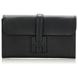 Hermès Hermes schwarze Jige-Duo-Geldbörse Schwarz