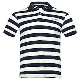 Balmain-Balmain Striped Polo Shirt in Blue and White Cotton-Blue
