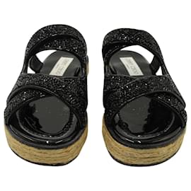 Jimmy Choo-Jimmy Choo Nile Crystal Espadrille Sandals in Black Leather-Black