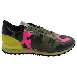 Valentino-Valentino Garavani Camouflage Rockstud Sneakers in Multicolor Suede-Multiple colors