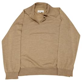 Maison Martin Margiela-Maison Margiela Long Sleeve Polo Shirt in Brown Wool-Brown