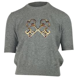 Dolce & Gabbana-Dolce & Gabbana Camisa tipo suéter con bordado de llaves en cachemir gris-Gris