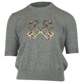 Dolce & Gabbana Key Besticktes Pullover-Hemd aus grauem Kaschmir Grau