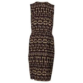 Dolce & Gabbana-Dolce & Gabbana Key Print Sheath Dress in Brown Viscose-Brown