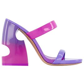 Off White Sperrige Pantoletten – gebrochenes Weiß – Fuchsia/Lila – Lackleder Lila
