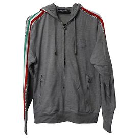 Dolce & Gabbana Stripe Zip-Up Hoodie aus grauer Baumwolle Grau
