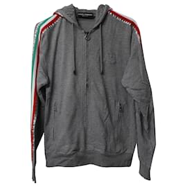 Dolce & Gabbana-Dolce & Gabbana Stripe Zip-Up Hoodie aus grauer Baumwolle-Grau