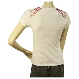 Burberry-Burberry White Pink Check Shoulder Fitted T- Shirt Top 14 yrs girl or Women XS-White