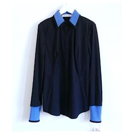 Dior-Dior Pré-Outono 2015 Camisa sob medida com gola de tricô-Azul marinho