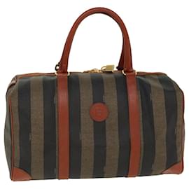 Fendi-FENDI Pecan Canvas Boston Bag Noir Marron Auth ar9143-Marron,Noir