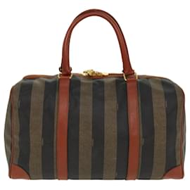 Fendi-FENDI Pecan Canvas Boston Bag Noir Marron Auth ar9143-Marron,Noir