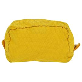 Fendi-Estuche de lona FENDI Zucchino amarillo Auth bs4618-Amarillo