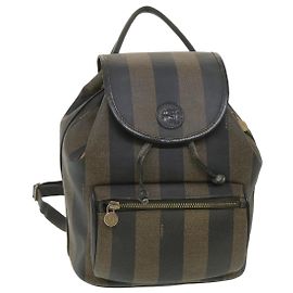 FENDI Pecan Canvas Zaino Marrone Nero Auth bs4573 Marrone Nero