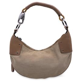 Gucci-Beige Canvas and Leather Halfmoon Hobo Shoulder Bag-Beige