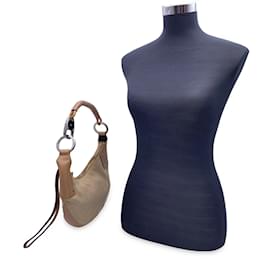 Gucci-Beige Canvas and Leather Halfmoon Hobo Shoulder Bag-Beige