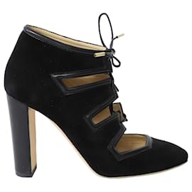 Jimmy Choo-Jimmy Choo Black Leather-Trimmed Lace Up Bootie in Black Suede-Black