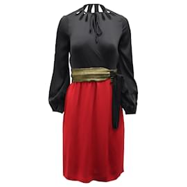 Diane Von Furstenberg-Vestido midi color block de Diane von Furstenberg en seda negra y roja-Multicolor