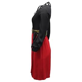 Diane Von Furstenberg-Diane von Furstenberg Robe mi-longue color block en soie noire et rouge-Multicolore