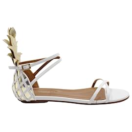 Aquazzura-Aquazzura Pina Colada Sandália Plana em Couro Branco-Branco