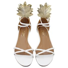 Aquazzura-Aquazzura Pina Colada Flat Sandals in White Leather-White