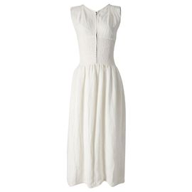 Jil Sander Robe Maxi Smockée en Lin Blanc Blanc