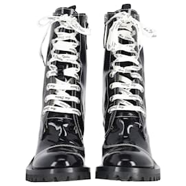 Acne-Acne Studios Laced-Up Combat Boots in Black Patent Leather-Black