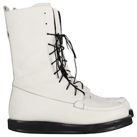 The row-The Row Patty Lace-Up Combat Boots in White Leather-White