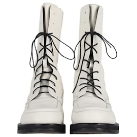 The row-The Row Patty Lace-Up Combat Boots in White Leather-White
