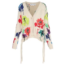 Off White Strickjacke mit Blumenmuster in Off-White Weiß Roh