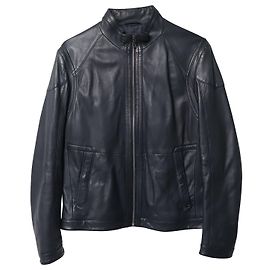 Hugo Boss Giubbotto Biker Boss in Pelle Blu Navy Blu Blu navy