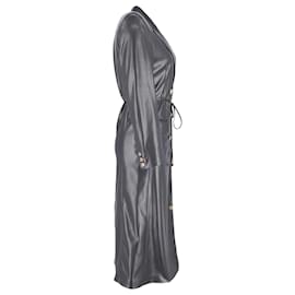 Nanushka-Abrigo con cinturón y botonadura con forro Nanushka en cuero negro-Negro