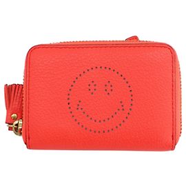 Anya Hindmarch Compact Zip Wallet in Coral Orange Leather  Orange Coral