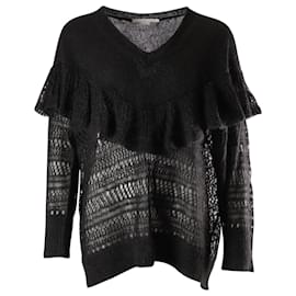 Stella Mc Cartney-Stella McCartney Knitted Ruffled Sweater in Black Mohair-Black