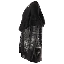 Stella Mc Cartney-Stella McCartney Knitted Ruffled Sweater in Black Mohair-Black