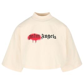 Palm Angels Sprayed Logo Cropped Tee White