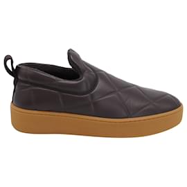 Bottega Veneta-Bottega Veneta Debossed Leather Slip On Sneakers in Brown Leather -Brown