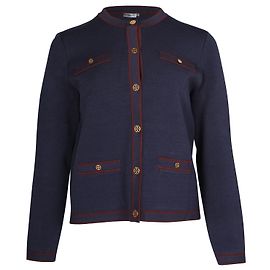 Tory Burch Kendra Jacquard-Strickjacke aus marineblauer Viskose Blau Marineblau