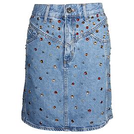 Sandro Paris Jupe Rubyn Studed en Denim de Coton Bleu Bleu