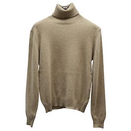 Ami Paris Pull Col Roulé en Mélange Laine Cachemire Beige Beige
