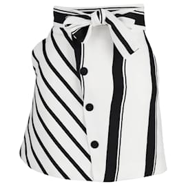 Maje-Maje Jonson Striped Asymmetrical A-Line Mini Skirt in White Viscose-Other