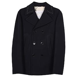 Valentino Garavani-Valentino Rockstud Untitled Peacoat in Navy Blue Wool-Blue,Navy blue