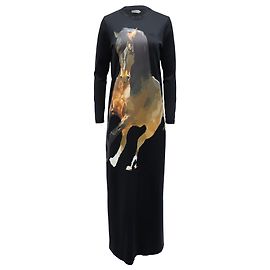 Marques Almeida Robe Longue Imprimé Cheval en Coton Noir Noir