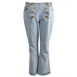 Balmain Jeans de cintura baixa com aplicações em algodão azul claro Azul Azul claro