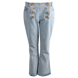 Balmain-Balmain Jeans de cintura baixa com aplicações em algodão azul claro-Azul,Azul claro