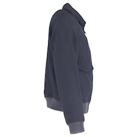 Sandro-Sandro Paris Aviator Jacket in Navy Blue Cotton-Blue,Navy blue
